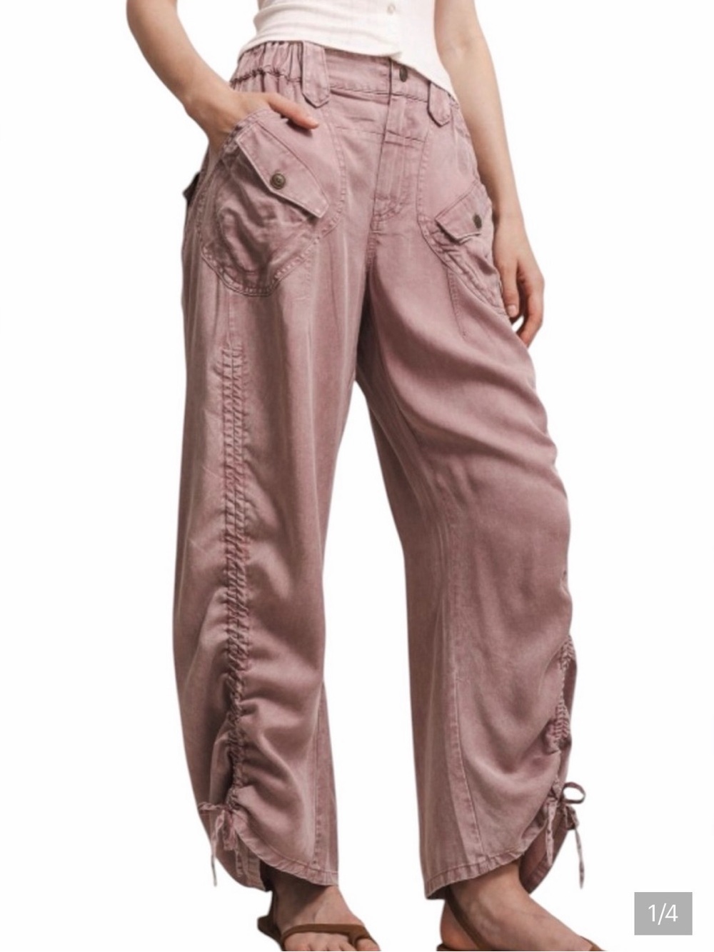 Womens XL Mauve Cargo Multi-pocket Cargo Adjustable Pant to Capri Drawstring Leg